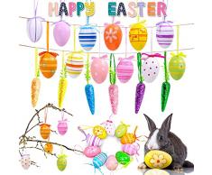 MarckersHome Uova di Pasqua Decorazioni 18 Pezzi Set di Uova Pasquali da Appendere Uova Plastica Pasquali Colorate con La Corda, Ornamento di carota di Artigianato Pasqua per La Decorazione e Regalo