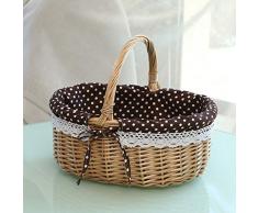 Topbathy, cesto in vimini intrecciato, da picnic, con manici, per servire frutta, cesto pasquale (marrone, taglia L)