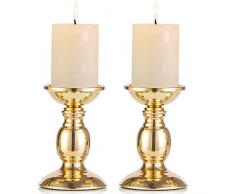 Portacandele in colonna di ferro, candelabro di tavolo per decorazione matrimoni/feste/compleanno, oggetti di scena cena a lume di candela, decorazioni candelabro vintage a casa, Oro (Oro, 2 x 16cm H)