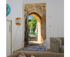 murimage Carta Parati Porta Cascata 86 x 200 cm Include Colla fiume passerella cancello foresta jungle Lago pietre 3D fotomurali Poster Gigante wallpaper