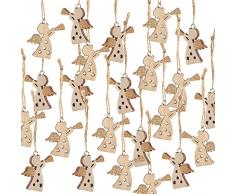 Logbuch-Verlag 24 piccoli ciondoli Natalizi Legno Angelo tromba fiori Natale Glitter addobbi Albero Feste Marrone Chiaro Oro spago portachiavi bambini