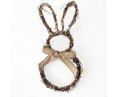 MAyouth Ciondolo Decorazioni per Pasqua, A Mano Carino, Bella Corona di Rattan Coniglio con Fiocco