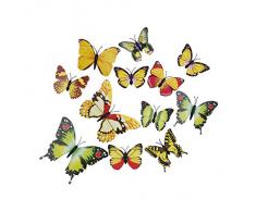 EOZY-3D Colorato Farfalla Adesivo da Parete Frigo Vetro Finestra 12pcs in set-Serie Giallo