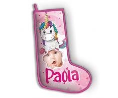 gadgeteventi Calza Personalizzata della befana Unicorno con Nome e Foto per Natale ed Epifania (Femminuccia)