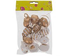 1,6 "Set di 12 miniature Oro e bianco plastica uova di Pasqua decorazioni