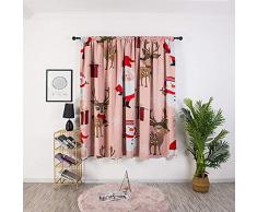 Koojawind Tenda Natalizia Tulle Trattamento Finestra Voile Drape Valance Tessuto 1 Pannello - Renne Di Natale E Motivo Babbo Natale, Rosso