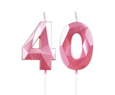 Yiran Candele di compleanno, Candele con numeri da 5cm, Candela numero 40, Candele in rosa, 3D forma di diamante, Candele di compleanno per torta, Candele per torte, decorazioni per feste (Numero 40)