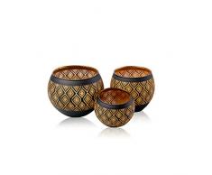 Set di Portacandele in Vetro con Candele Incluse - Piccolo Portalumini Nobile con Decorazioni - Candelieri Effetto Lanterna - Decorazione per Matrimonio, Compleanno, Natale (Set di 3 Oro-Nero)