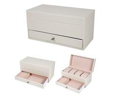 Scatola Portagioie per orologio anello collana Storage Organizer scatola in pelle con cassetto 22,3 * 10,7 * 11 cm bianco