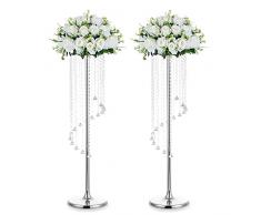 Nuptio Centrotavola Matrimonio Vasi Dargento: 2 Pezzi 90cm Altezza Vaso Fiori Cristallo Fiori Metallo Stand per Decorazioni Tavoli Festa Eleganti per Matrimoni Sfusi Centrotavola Lampadari Tavolo