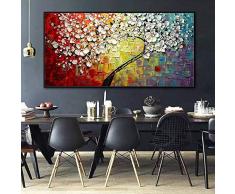 Pittura Ad Olio Dipinto A Mano Su Tela,Quadri Astratti Del Coltello Di Paesaggio,Albero Di Lucky Tree Variopinto Fondo Colorato,Decorazione Della Parete Di Arte Professionale Di Grandi Dimensioni Per