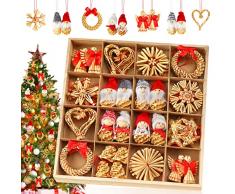 EYCLFY 52 Pezzi Stelle in Paglia Decorazioni Natalizie per Albero, Decori Albero Natale da Appendere Particolari, Addobbi Natalizi per Albero Angeli Paglia