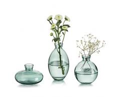 Glasseam Vaso Piccolo per La Decorazione A Mano Vetro Costruito A Tavola Vasi per Fiori, 3Pcs Vintage Verde Bud Vases Aestetic Mini Vase Set per La Camera da Letto Kawaii