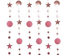 2 Pcs 4 m Ghirlanda Carta Pois Oro Rosa Cerchio Star Glitter Appeso Banner Stelle Filanti Tonde Decorazione Ghirlanda Glitter Appendere Ghirlanda Carta Matrimoni Feste Compleanno (Oro rosa)