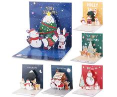 6 Pezzi 3D Cartoline di Natale con Buste, JRISBO Biglietti Auguri Natale 3D Pop-Up Christmas Cards Colorato Set di Cartoline Natale Xmas Regalo di Natale per Bambini Amici Famiglia