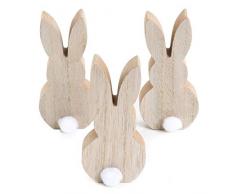 Logbuch-Verlag - Coniglietto Pasquale in Legno, con Decorazione Pasquale in Legno, Stile Vintage, 12 cm, Colore: Bianco, Legno, Naturale, 3 Pezzi