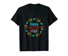 Buon giorno di Pasqua Lettering floreale corona anello fiori Maglietta