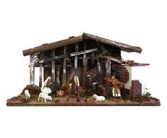 Ferrari & Arrighetti Capanna Presepe con Fienile, Fontana e Statuine Natività Linea 10Cm, Legno, Multicolore, 50x25x25 Centimetri