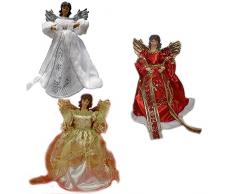 cosedacasa Angelo Puntale con Pelliccia Bianco Rosso Oro Punta per Albero di Natale addobbi Decorazioni H30 cm Natalizie allestimento Ornamento casa vetrine Rosso