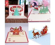 Cozy Basic Biglietti di Natale con Buste, 4 Pezzis Biglietti di Auguri di Natale per Natale e Capodanno, Bianco e Rosso, Albero di Natale