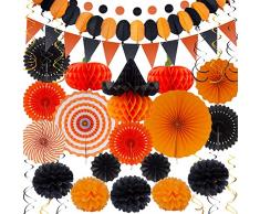 Halloween Decorazioni Festa Compleanno Kit - Huryfox 33pcs Accessori Addobbi Forniture Ponpon Carta Ghirlanda Appendere Adatte Per la Decorazione Domestica di Interni Del Giardino