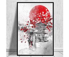 JYWDZSH Stampa su Tela Zen Giapponese Bonsa Inchiostro Bushido Samurai Kanji Stampe Poster Tela Foto A Parete per Soggiorno Home Decor Regali di Natale