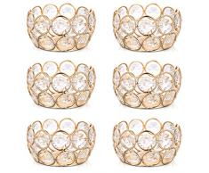Sziqiqi Portalumini di Cristallo Set di 6, Portacandele Candelieri Bordo in Metallo, Candelabri Centrotavola da Tavolo per Matrimonio Decorazione Natalizia Regalo di Nozze, 8cm, Oro
