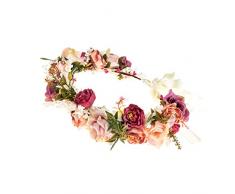 Ever Fairy - Fascia per capelli da donna, motivo floreale, corona di fiori per matrimoni ed eventi Colore: rosso Taglia unica