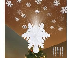 Fiocco albero di natale punta Decorazioni per albero Punte albero di natale Puntale per Albero di Natale LED rotanti a fiocchi Topper per Decorazione dellalbero di Natale in acrilico leggero