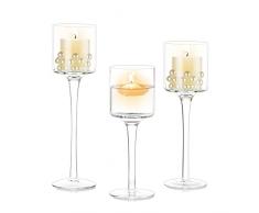 Romadedi Porta Candele Vetro Portacandele Alto - da Tavolo Porta Tealight Set di 3 Portalumini Moderno Design per Centrotavola Decorazioni per la Casa Natalizio Nozze 20/23/26 cm