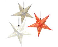 COM-FOUR® 3x stella luminosa in 3D con LED - Stella di Natale con illuminazione a LED e timer - Stella di carta premium da appendere