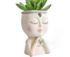 leryveo 3 PCS Vaso di Fiori Ragazza Carina - Vasi per Piante per Ragazze | Fioriera con Testa di Ragazza in Resina, vasi succulenti, vasi da Giardino, vasi per Piante con Statue con di drenaggio