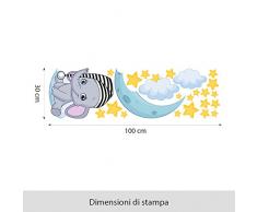 Wall Art, R00322 Elefantino Sogni d'oro, Adesivo Murale per Bambini, 100X30Cm