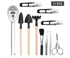 Misuratore del Suolo con 10 Pezzi di Strumenti Bonsai, Sensore di umidità 3 in 1 Luce Solare/PH, Includi Potatore, Forbici Pieghevoli, Mini rastrello, Bud & Foglia Trimmer Set di e Piccola Spazzola