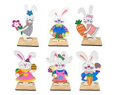 Seasboes Coniglietti pasquali in Legno, Set da 4 Decorazioni per Pasqua Colorato, Decorazione Pasquale per Esterni, Regali di Pasqua per Bambini, Primaverile, Decorazione Pasquale in Legno