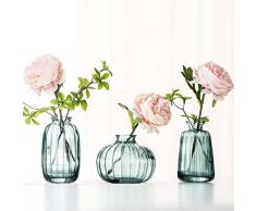 Vaso da fiori in vetro verde, piccolo vaso decorativo di design trasparente, decorazione per centrotavola, matrimonio, campo, battesimo, compleanno, regalo festa della mamma, 3 pezzi