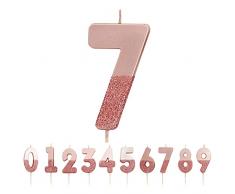Candela numero 7 con glitter oro rosa Decorazione per cake topper di qualità premium Pretty, Sparkly Per bambini, adulti, settimo, settantesimo compleanno, anniversario, pietra miliare