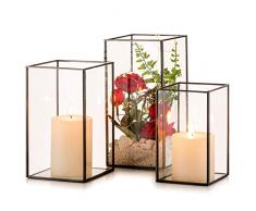 Nuptio Hurricane Portacandele in Vetro: 3 Pezzi Portacandele Trasparenti Pilastro, Lanterne Nere Decorative da Interno Mestiere Natale Centrotavola Soggiorno Sala Pranzo Matrimonio Decorazioni Festa