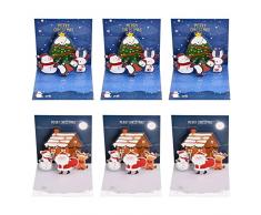6 Pzi 3D Pop Up Cartoline di Natale 2/6 Stili Biglietto di Auguri Natalizie Babbo Natale Pupazzo di Neve Orso Polare Xmas Carte con Busta Adesivo per Famiglia Amici Compagno di Classe Collega (Blu)