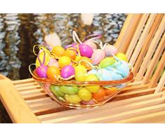 Kamaca, 48 uova di Pasqua colorate in plastica con nastrino da appendere, in plastica, per interni ed esterni, grande decorazione pasquale, Plastica, Multicolore, 48 Stück pastell 4cm