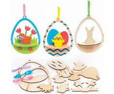 Baker Ross Decorazioni in Legno Uova di Pasqua - Confezione da 5, Lavoretti di Pasqua in Legno per Bambini (FC547)