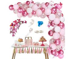 Rosa Palloncini Kit Ghirlanda Arco, 117 Pezzi Palloncini compleanno con Farfalle Decorative Palloncini Bianchi e Rosa per Ragazze Festa Decorazione Compleanno, Matrimonio, Anniversario Battesimo