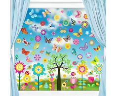 HIQE-FL 148 Pezzi Adesivi per Finestre Primavera,Vetrofanie Primavera Finestre Farfalle Decorative,Farfalla Fiore Albero Vetrofanie,Addobbi Sticker,vetrofanie Primavera