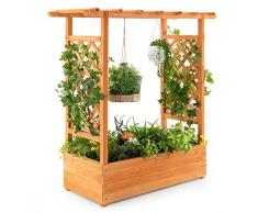 COSTWAY Fioriera con Fori di Drenaggio e Grigliato per Piante Rampicanti, Porta Piante in Legno da Esterno, Fioriera da Esterno per Giardino, Cortile e Balcone,100 x 44 x 113,5 cm