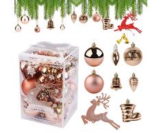 Palle di Natale 3/4/6cm, 31Decorazioni Albero di Natale Palline di Plastica, Palline di Natale in 5 Colori a Scelta - Oro, Blu, Rosse, Rosa, Oro Rosa, per Addobbi Albero di Natale (Oro Rosa)