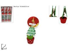 SET 6 PIANTINE SEGNAPOSTO ALBERELLI NATALE IN LEGNO PORTA APPUNTI CON MOLLETTA LEGNO