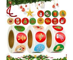 Grazie Adesivi Natale BESTZY 1500PCS Natalizie Stickers Etichette Adesive Rotonde Autoadesivo Etichetta Babbo Natale pupazzo di neve renna adesivi per Confezioni Regalo, Biglietti di Auguri,Buste