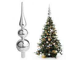 Puntale Albero Natale Argento - Punta Albero di Natale Argento 32 cm Vetro Glitterato Sferico- Decorazione Natale Tree Topper Puntale Argento - Puntale Albero di Natale Decorazioni Natalizie Argentate