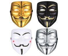 PanBeiQiWEU 4 Pezzi V per Vendetta Guy Maschera, Halloween Costume Cosplay Party Mask, Anonymous Mask, Maschere di Carnevale Unisex per Halloween Cosplay Party Regali - 4 Colori