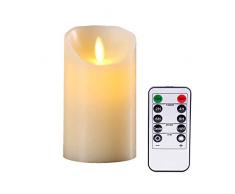 YIWER LED Candele Flameless Φ8CM x H15CM Set di 1 cera reale non in plastica Colonne Includono fiamme realistiche di ballo LED e telecomando a 10 tasti con 2/4/6/8 ore Funzione timer 200 ore(Avorio)